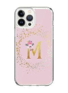 Classic Clear Case For iPhone 14 Pro Max, Hybrid Soft Case Thin Cover- Custom Monogram Initial Letter Floral Pattern Alphabet - M(Pink)