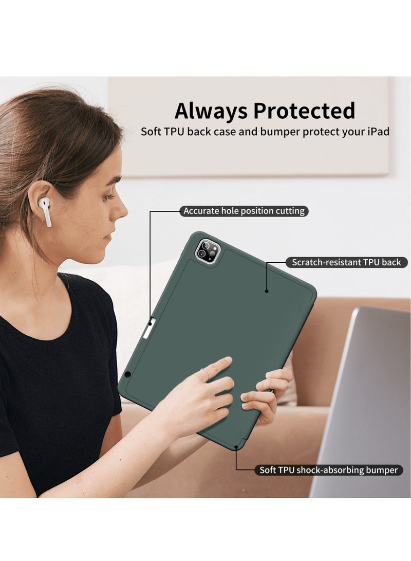 JAJEEK "iPad Pro 11 Inch Case (4th/3rd/2nd Gen, 2020-2022) – Trifold Smart Stand, Soft TPU Back, Wireless Pencil Charging, Auto Wake/Sleep, Pencil Holder – Dark Green" - Image 5
