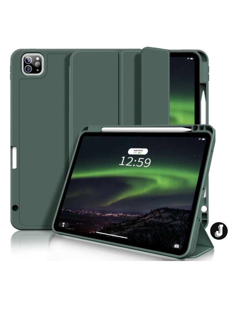 JAJEEK "iPad Pro 11 Inch Case (4th/3rd/2nd Gen, 2020-2022) – Trifold Smart Stand, Soft TPU Back, Wireless Pencil Charging, Auto Wake/Sleep, Pencil Holder – Dark Green" - Image 1