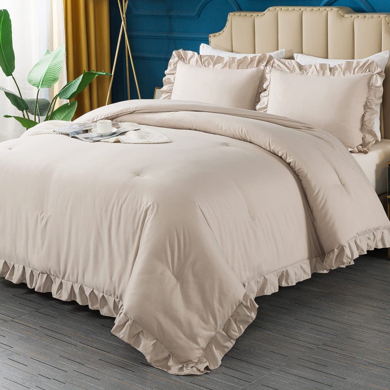 Andency Andency Khaki Comforter King Size104x90Inch 3 Pieces Farmhouse Shabby Chic Bedding Comforters  Sets All Season Soft Lightweight Down Alternative Bed Set for Men Women 