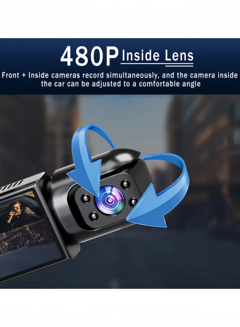 Dual Camera, Car Dash Cam, Front 1080P and Built-in 480P, Car Camera with Infrared Night Vision, Loop Recording, Wide Angle Car DVR Camera with 8.03cm IPS Screen, Dual Lens Car Dashboard Video Camera with 32GB SD Card - Image 3