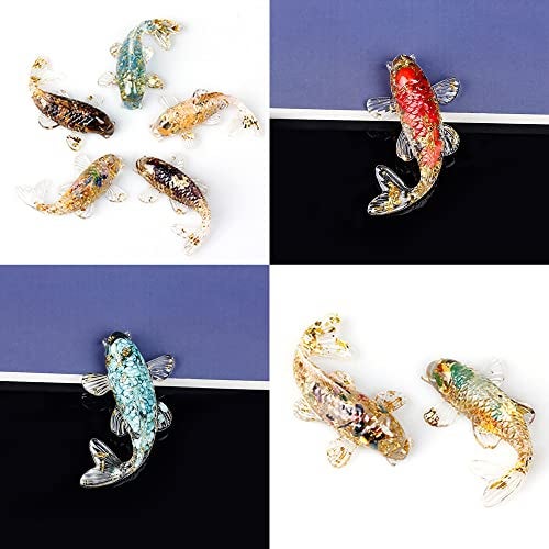 DIYOMR Set of 6 Crystals Fish Hand-dripped Resin Fused with Colorful Crystal Rocks Stones Fake Gold Coins,Blessed Carp Bring Luck Wealth,DIY Home Wall Desk Decor - Image 2