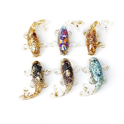 DIYOMR Set of 6 Crystals Fish Hand-dripped Resin Fused with Colorful Crystal Rocks Stones Fake Gold Coins,Blessed Carp Bring Luck Wealth,DIY Home Wall Desk Decor - Image 4