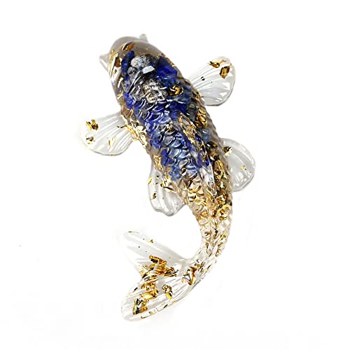 DIYOMR Set of 6 Crystals Fish Hand-dripped Resin Fused with Colorful Crystal Rocks Stones Fake Gold Coins,Blessed Carp Bring Luck Wealth,DIY Home Wall Desk Decor - Image 3