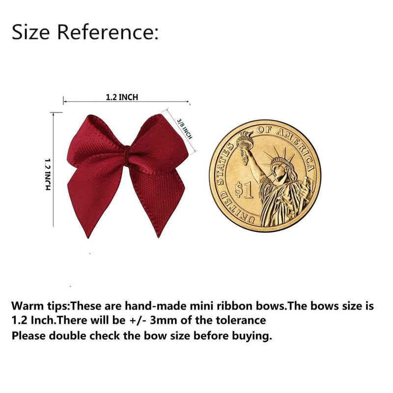 Micomon 50pcs 1.2-Inch Mini Satin Ribbon Bows for Crafts Small Burgundy Bows Christmas Decoration Embalishement Scrapbooking(Burgundy) - Image 3