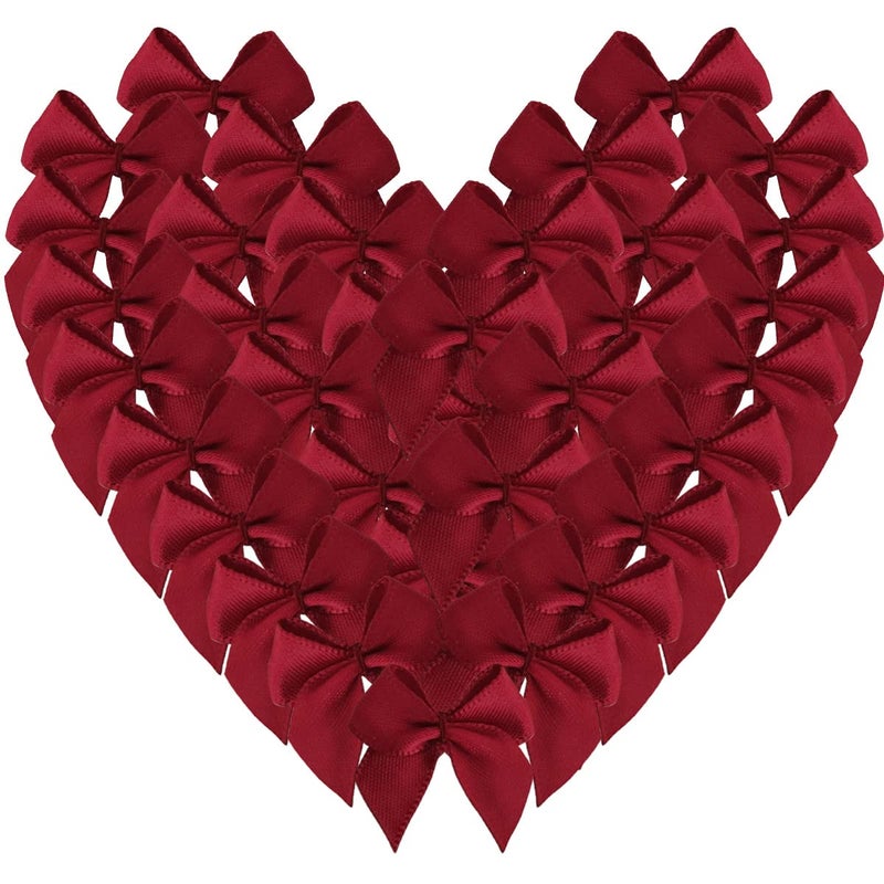 Micomon 50pcs 1.2-Inch Mini Satin Ribbon Bows for Crafts Small Burgundy Bows Christmas Decoration Embalishement Scrapbooking(Burgundy) - Image 1