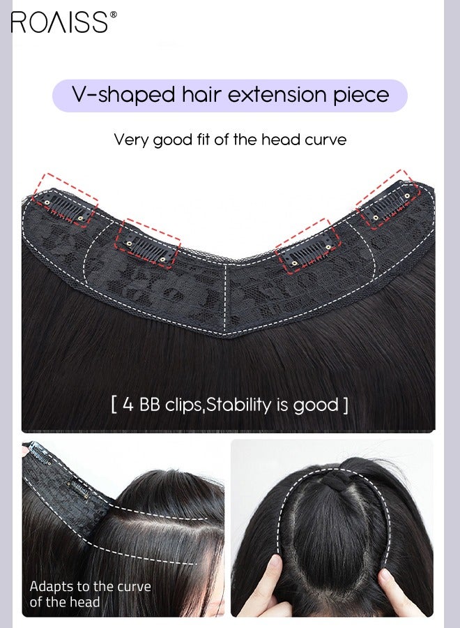 roaiss V-Shaped Layered Hair Extensions, One Piece Straight Hair Extension Wig with 4 Clips, Heat Resistant Synthetic Hairpiece for Women Girls, Dark Brown, 55cm (22 inches)  - Image 4