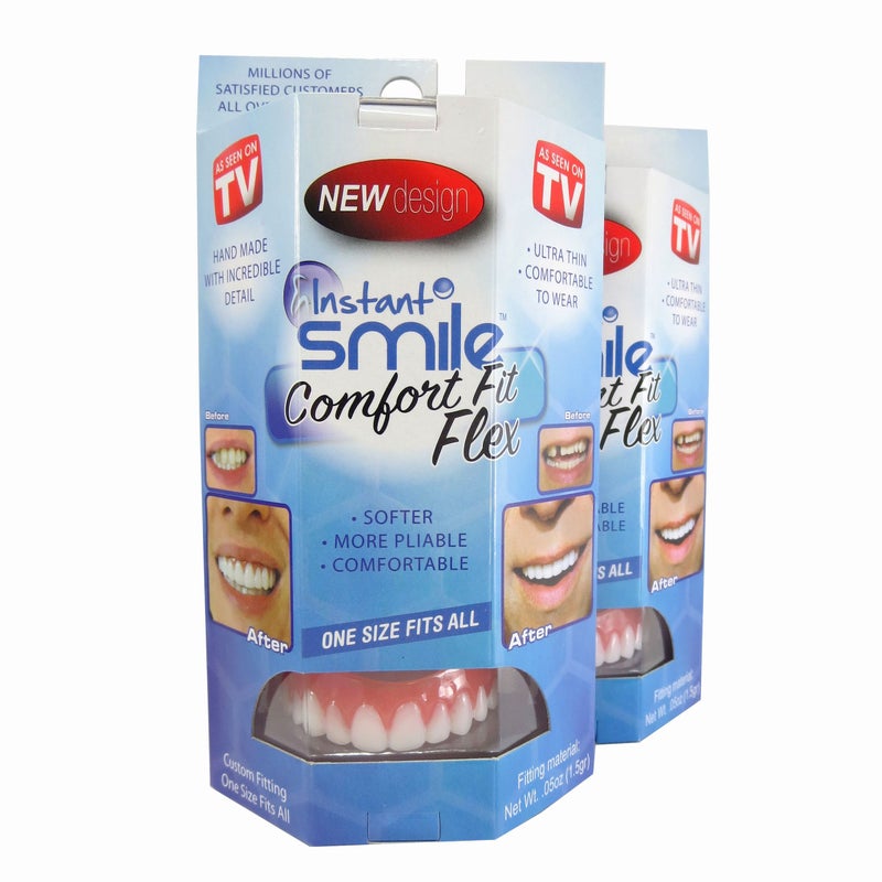 Instant Smile Flex 2pk - Bright White Shade - One Size Fits Most. Fix Your Smile at Home in Minutes! Comfortable Upper Cosmetic Veneer for A Perfect Smile! - Image 1