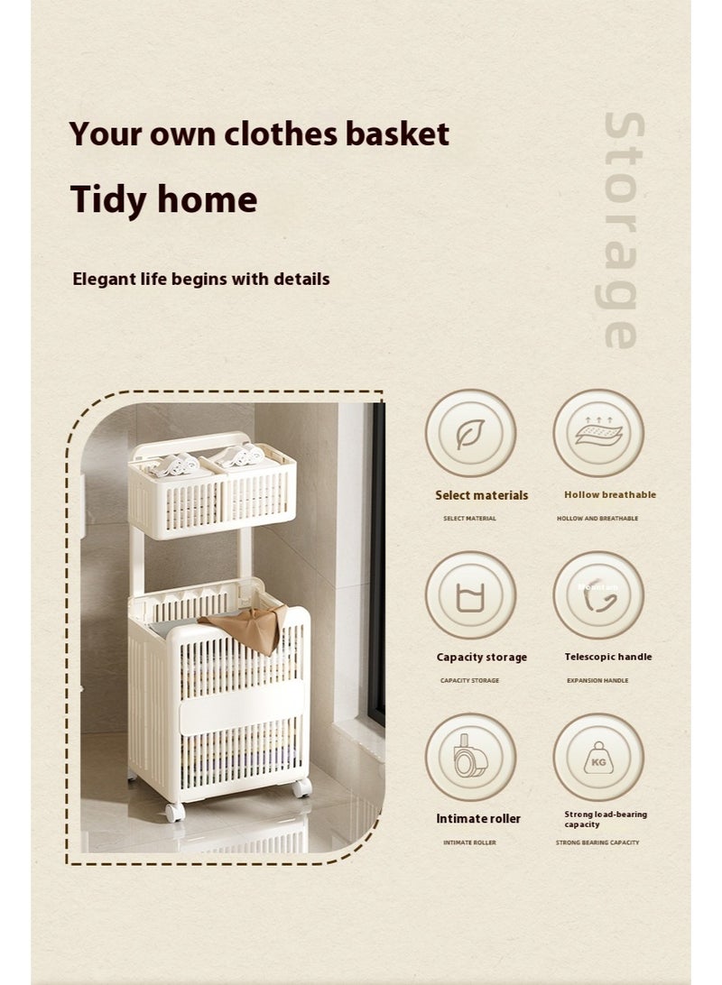 AiQi Double-Layer Foldable Laundry Hamper with Divider & Telescopic Handle, Large Capacity Collapsible Basket with 360° Wheels – Space-Saving Organizer for Home, Laundry & Travel - Image 4