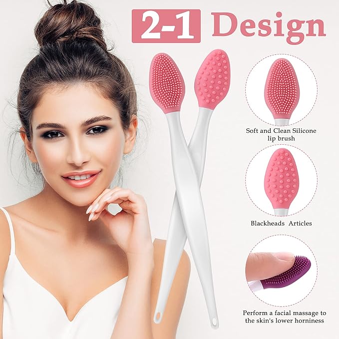 WLLHYF 5 Pcs Lip Scrub Brush DoubleSided Silicone Exfoliating Tool Mini Soft Lip Brush Cleaner for Men Women - Image 2