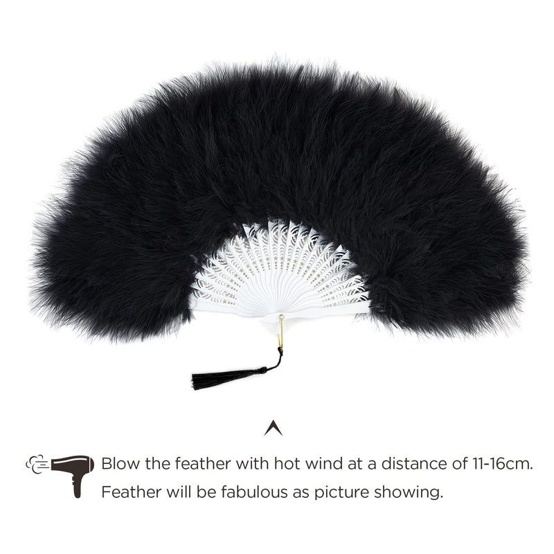 BABEYOND Marabou Feather Fan 20s Vintage Folding Fan Flapper Hand Fan for Costume Dancing Show Tea Party Wedding Decoration (Black) - Image 5