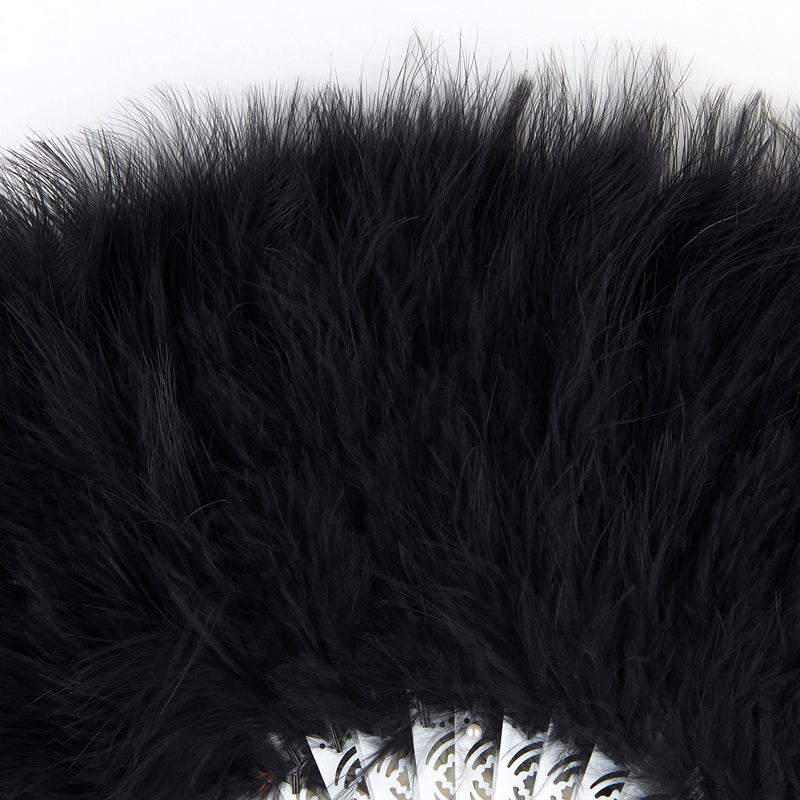 BABEYOND Marabou Feather Fan 20s Vintage Folding Fan Flapper Hand Fan for Costume Dancing Show Tea Party Wedding Decoration (Black) - Image 2