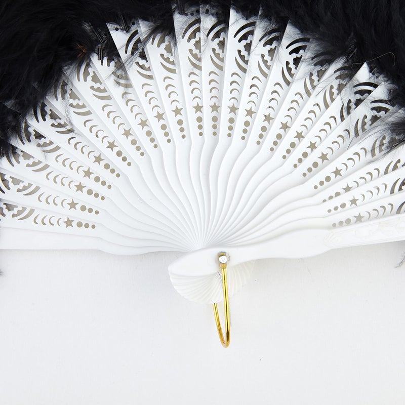 BABEYOND Marabou Feather Fan 20s Vintage Folding Fan Flapper Hand Fan for Costume Dancing Show Tea Party Wedding Decoration (Black) - Image 3
