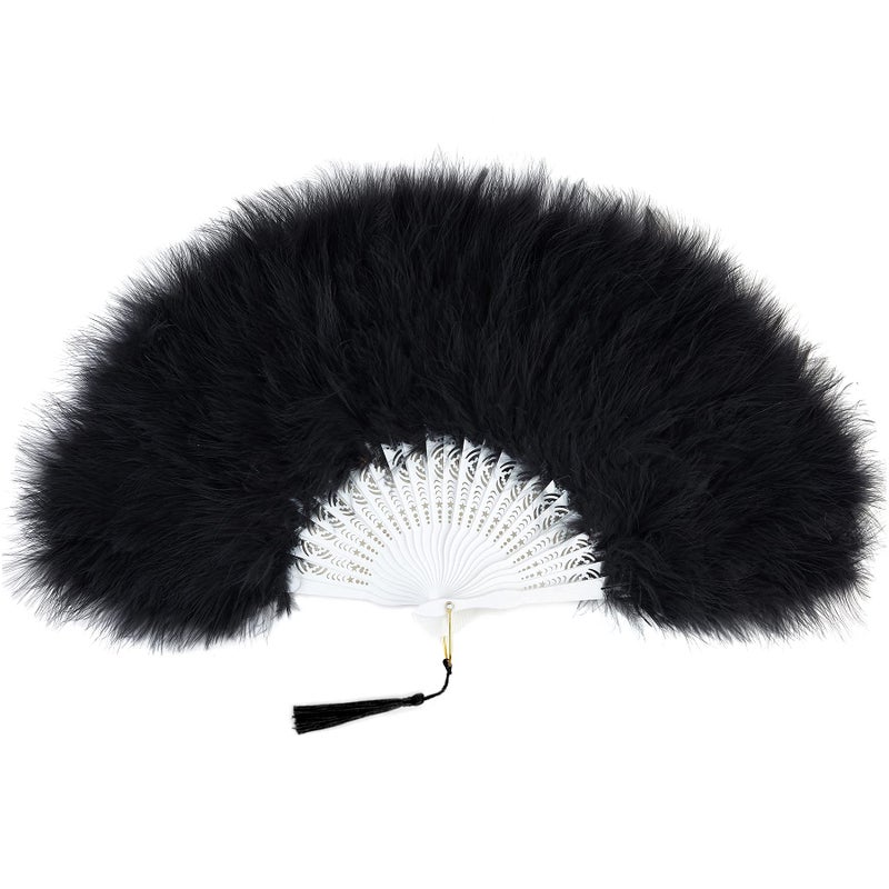 BABEYOND Marabou Feather Fan 20s Vintage Folding Fan Flapper Hand Fan for Costume Dancing Show Tea Party Wedding Decoration (Black) - Image 1