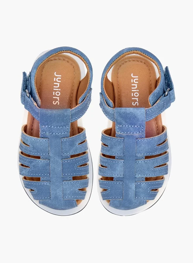 جونيورز Boys Textured Caged Sandals with Hook and Loop Closure