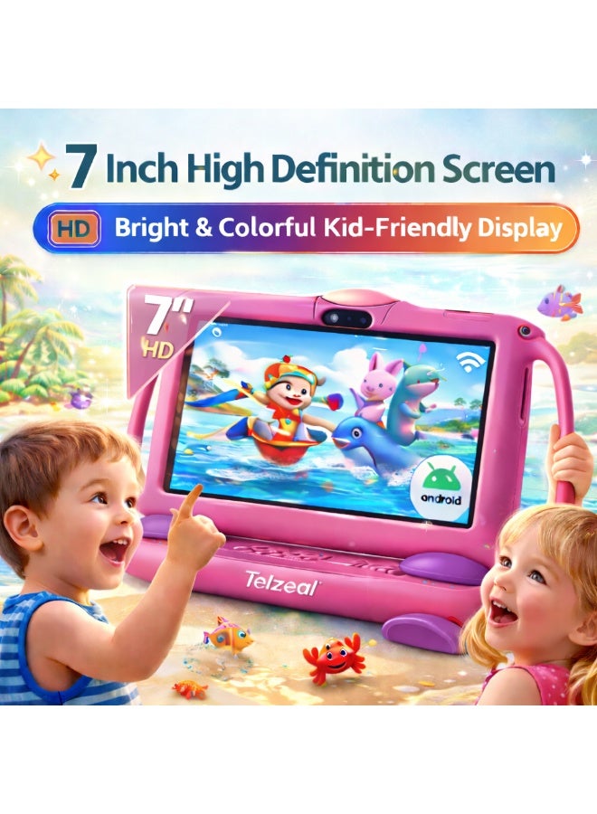 Telzeal P600 Kids Tablet Pink  – 7 Inch HD Display, 6GB RAM 128GB Storage, Android 10.1, 3000mAh Battery, WiFi, Front & Rear Camera, Shockproof Protective Case - Image 3