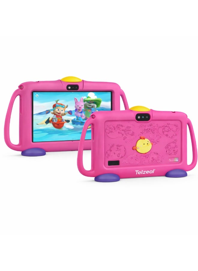 Telzeal P600 Kids Tablet Pink  – 7 Inch HD Display, 6GB RAM 128GB Storage, Android 10.1, 3000mAh Battery, WiFi, Front & Rear Camera, Shockproof Protective Case - Image 1