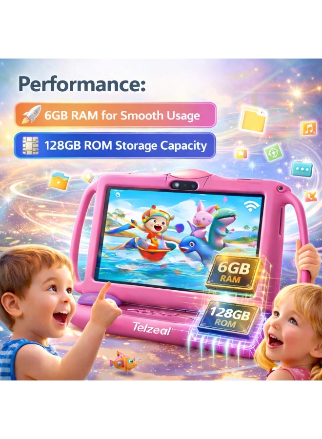 Telzeal P600 Kids Tablet Pink  – 7 Inch HD Display, 6GB RAM 128GB Storage, Android 10.1, 3000mAh Battery, WiFi, Front & Rear Camera, Shockproof Protective Case - Image 4