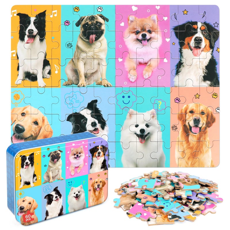 LELEMON Puzzles for Kids Ages 46Dog 60 Piece Puzzles for Kids Ages 48Children Jigsaw Puzzles Kids Puzzles in a Metal BoxEducational Learning Puzzle Toys for Girls and Boys - Image 3