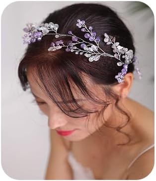 Denifery Purple Bridal Wedding Hair Vine Purple Natural Stone Hair Vine Crystal Headpieces Bride Hair Accessories for Women and Girls