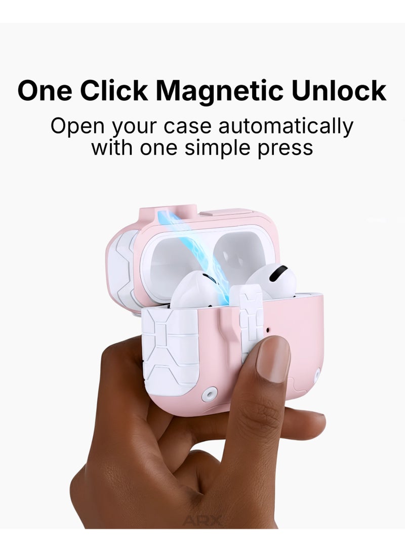 أركس غطاء حماية لأيربودز برو 3 مع قفل أمان ومشبك تعليق معدني، تصميم قوي مقاوم للصدمات (متوافق مع ماج سيف، ضوء LED الأمامي مرئي) – وردي وأبيض - Image 5
