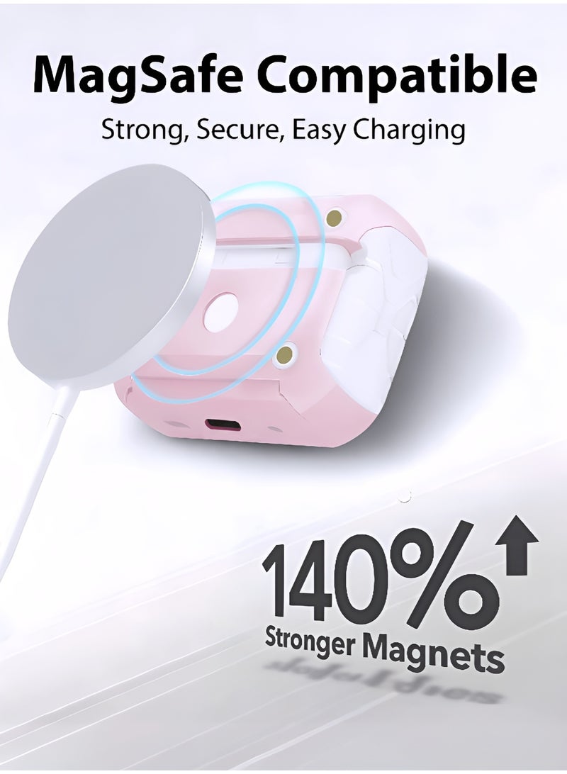 أركس غطاء حماية لأيربودز برو 3 مع قفل أمان ومشبك تعليق معدني، تصميم قوي مقاوم للصدمات (متوافق مع ماج سيف، ضوء LED الأمامي مرئي) – وردي وأبيض - Image 4