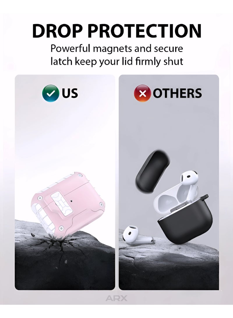 أركس غطاء حماية لأيربودز برو 3 مع قفل أمان ومشبك تعليق معدني، تصميم قوي مقاوم للصدمات (متوافق مع ماج سيف، ضوء LED الأمامي مرئي) – وردي وأبيض - Image 3