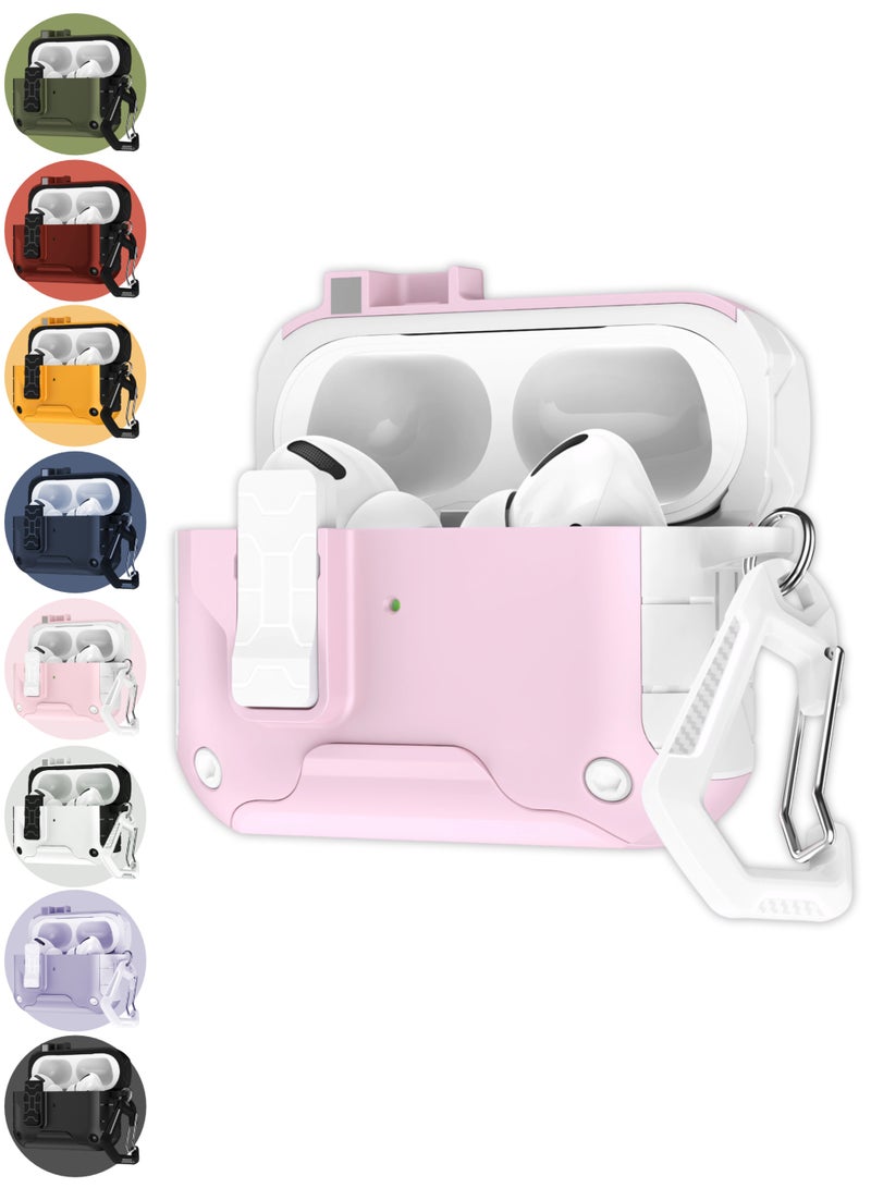 ARX AirPods Pro 3 Case with Secure Lock & Carabiner Clip, Rugged Shockproof Protective Cover (MagSafe Compatible, Front LED Visible) – Pink & White - Image 1