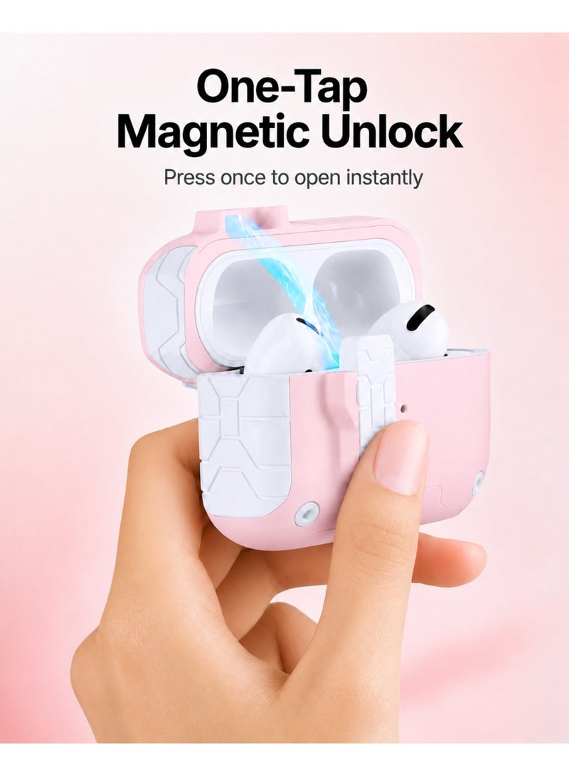 ARX AirPods Pro 3 Case with Secure Lock & Carabiner Clip, Rugged Shockproof Protective Cover (MagSafe Compatible, Front LED Visible) – Pink & White - Image 5