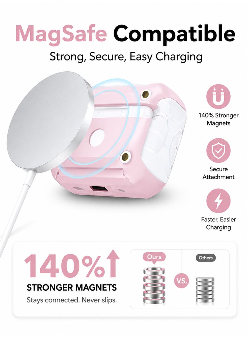 ARX AirPods Pro 3 Case with Secure Lock & Carabiner Clip, Rugged Shockproof Protective Cover (MagSafe Compatible, Front LED Visible) – Pink & White - Image 4