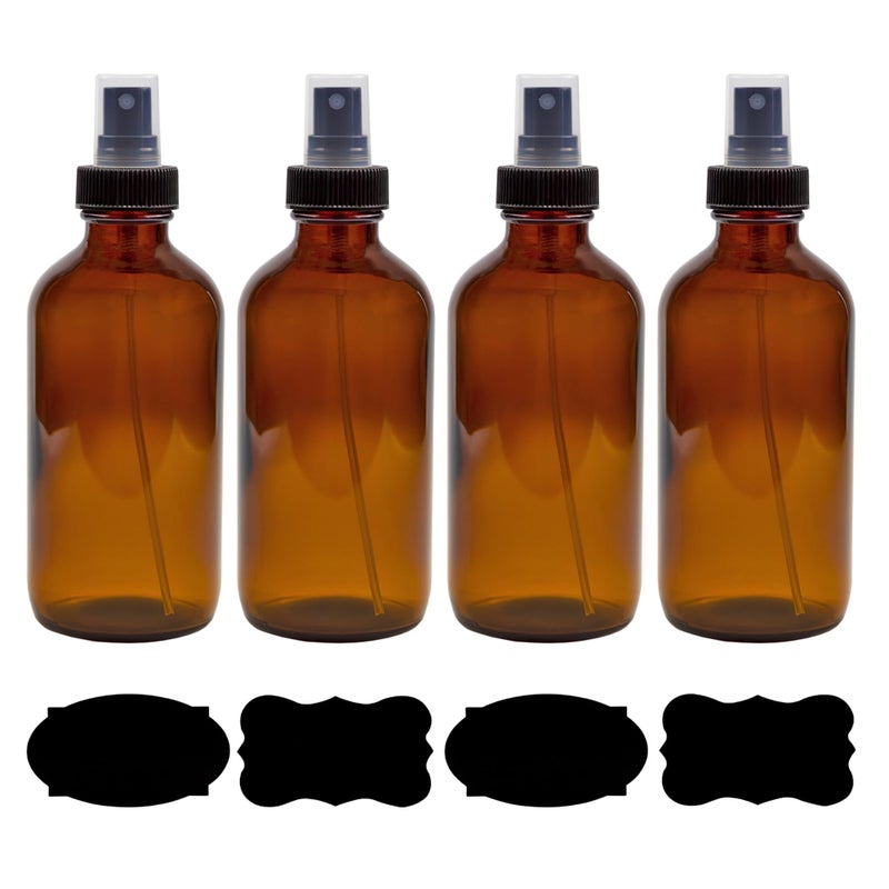 Cornucopia Brands Cornucopia 8Ounce Amber Glass Fine Mist Spray Bottles 4Pack Boston Round wAtomizer Spritzers for Aromatherapy Perfume Cologne DIY More