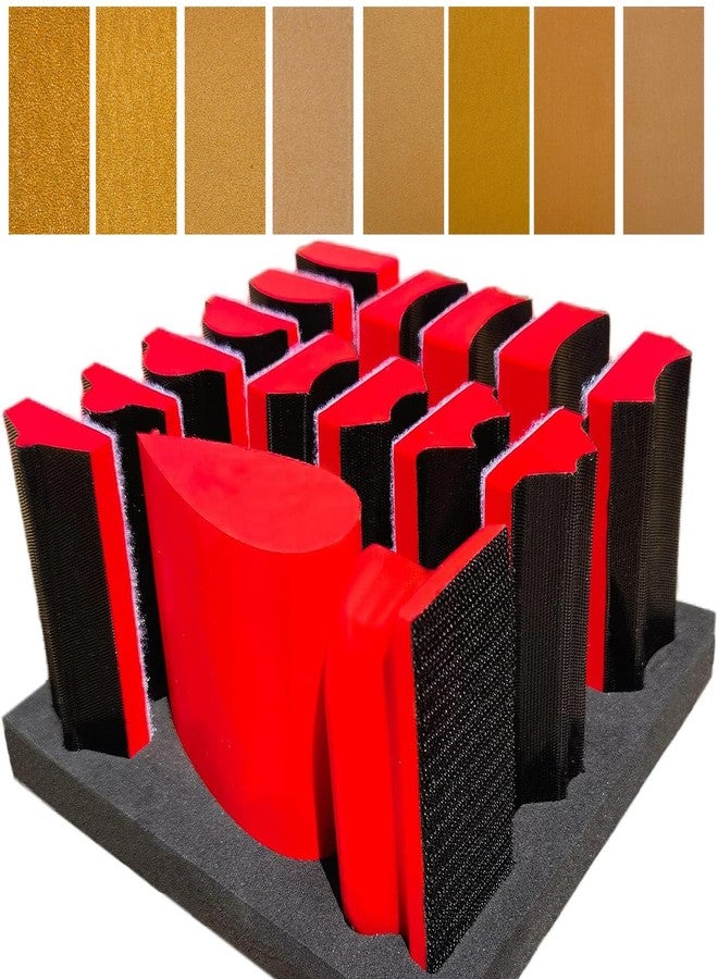 Tockrop 16-Piece Contoured Profile 4" Hand Sanding Block Set with 40 Sheet Hook & Loop Sandpaper Kit - Interchangeable Assorted Convex & Concave Shapes for Woodworking Furniture, Auto Paint and Crafts - Image 1