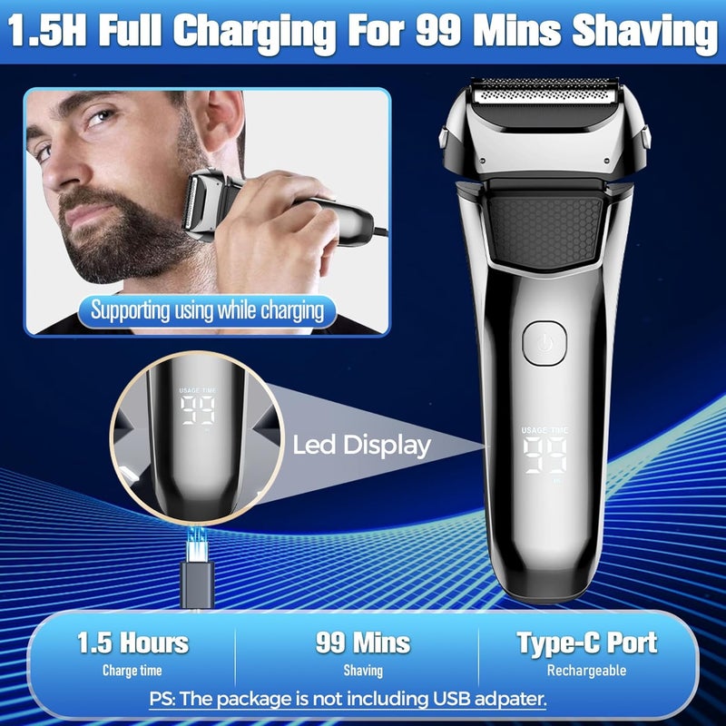 KASTWAVE Electric Shaver, Electric Razor for Men, Foil Shaver for Men Shaving, Men's Electric Shavers Cordless Rechargeable Mens Shaver for Clean Shave Wet Dry Shaving Kit for Men Face Body Beard Trimmers - Image 2