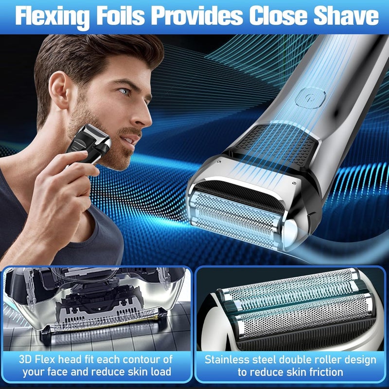 KASTWAVE Electric Shaver, Electric Razor for Men, Foil Shaver for Men Shaving, Men's Electric Shavers Cordless Rechargeable Mens Shaver for Clean Shave Wet Dry Shaving Kit for Men Face Body Beard Trimmers - Image 4