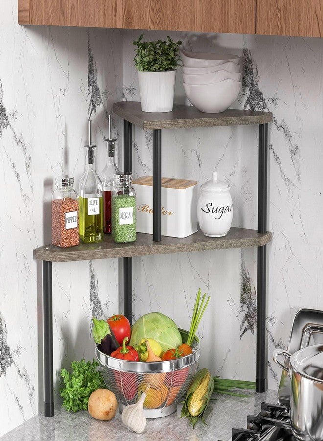 Weenson Bathroom Counter Organizer, Bathroom Sink Organizer for Makeup, 2 Tier Bathroom Organizer Countertop for Toiletries, Corner Shelf Kitchen Countertop Organizer for Spice Rack (Rustic Grey) - Image 3