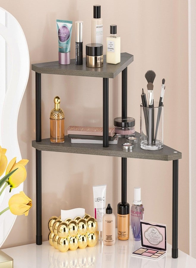 Weenson Bathroom Counter Organizer, Bathroom Sink Organizer for Makeup, 2 Tier Bathroom Organizer Countertop for Toiletries, Corner Shelf Kitchen Countertop Organizer for Spice Rack (Rustic Grey) - Image 5