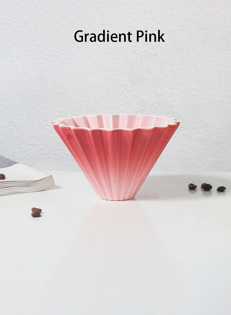EqiEch V60 Ceramic Coffee Dripper Origami Style 1-2 Cups(50 Pcs Paper Filters Included) Reusable Pour Over Filter Cup for Cafe Home Office Restaurants Gradient Pink - Image 3
