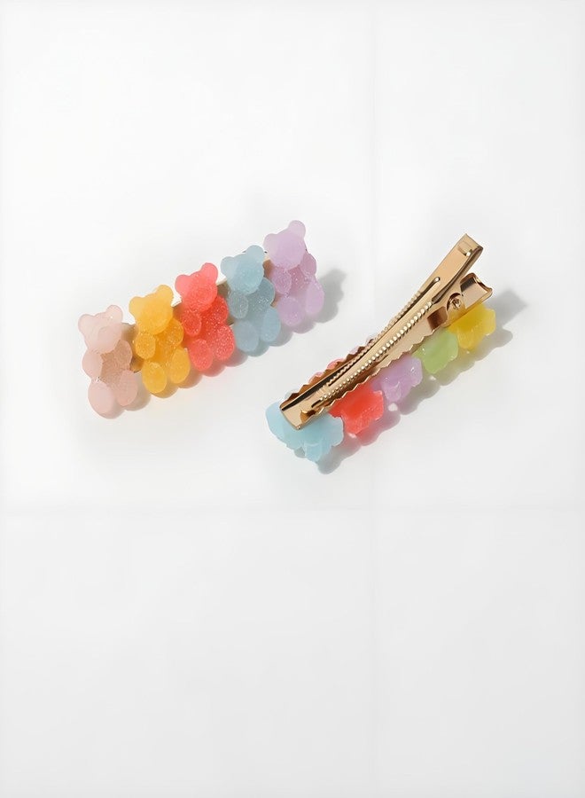Essivox 2Pcs Candy Hair Clips Cartoon Gummy Bear Barrettes Colorful Resin Animal Hairpins Handmade Birthday Valentines Christmas Hair Accessories for Women Thin Hair - Image 1