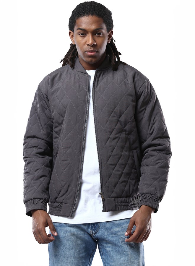 RAVIN Dark Grey Quilted Jacket with Elastic Hem - Image 1