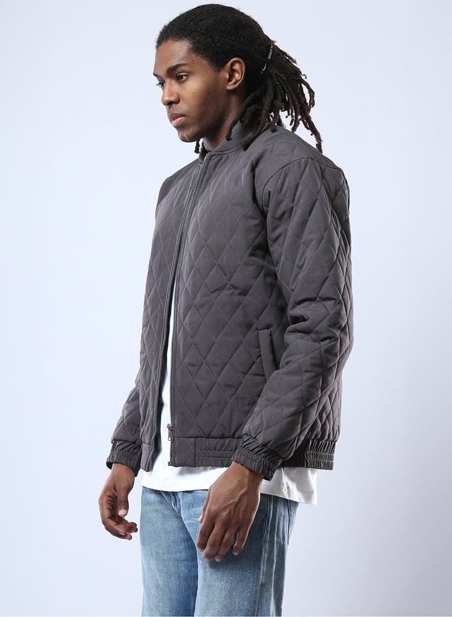 RAVIN Dark Grey Quilted Jacket with Elastic Hem - Image 2
