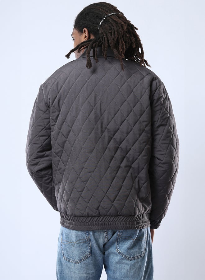 RAVIN Dark Grey Quilted Jacket with Elastic Hem - Image 3