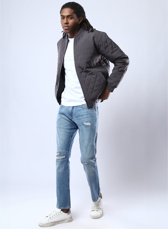 RAVIN Dark Grey Quilted Jacket with Elastic Hem - Image 5