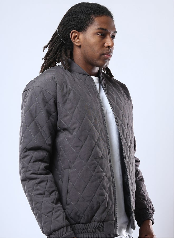 RAVIN Dark Grey Quilted Jacket with Elastic Hem - Image 4