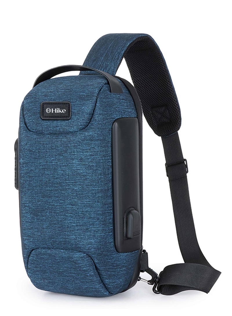 HIKE Unisex Crossbody Bag Water Resistant Anti-Theft Shoulder Bag with Built in USB Port and 3-Digit Combination lock for Business Travel Outdoor Shopping, HKSBYG-Blue - Image 1