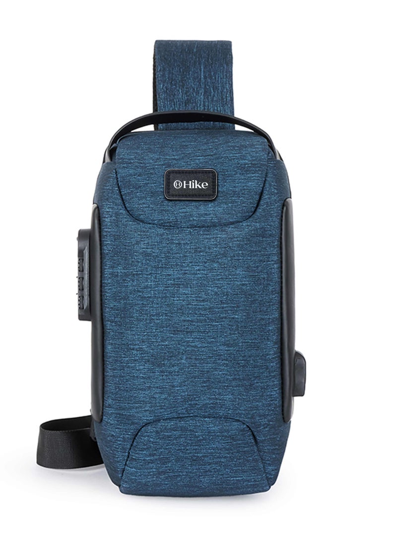 HIKE Unisex Crossbody Bag Water Resistant Anti-Theft Shoulder Bag with Built in USB Port and 3-Digit Combination lock for Business Travel Outdoor Shopping, HKSBYG-Blue - Image 2