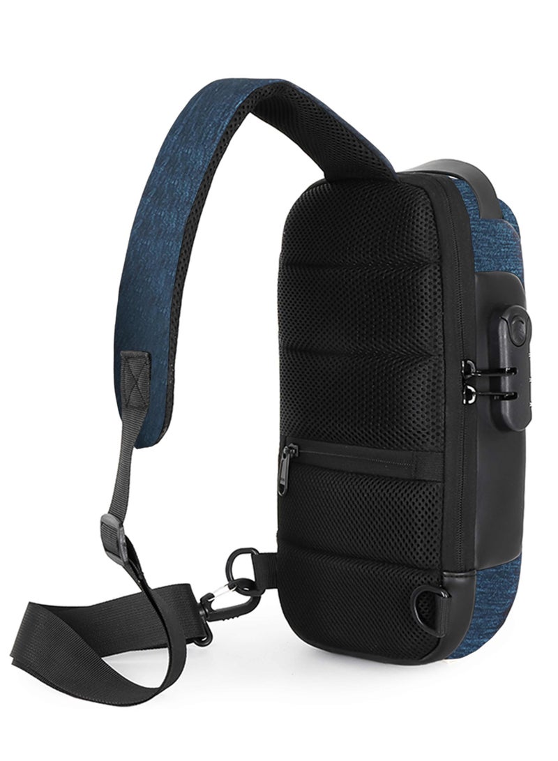 HIKE Unisex Crossbody Bag Water Resistant Anti-Theft Shoulder Bag with Built in USB Port and 3-Digit Combination lock for Business Travel Outdoor Shopping, HKSBYG-Blue - Image 3