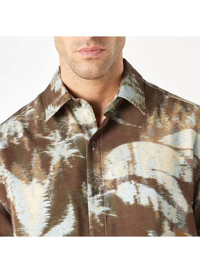 Iconic Iconic Regular Fit Printed Shirt with Collar and Short Sleeves