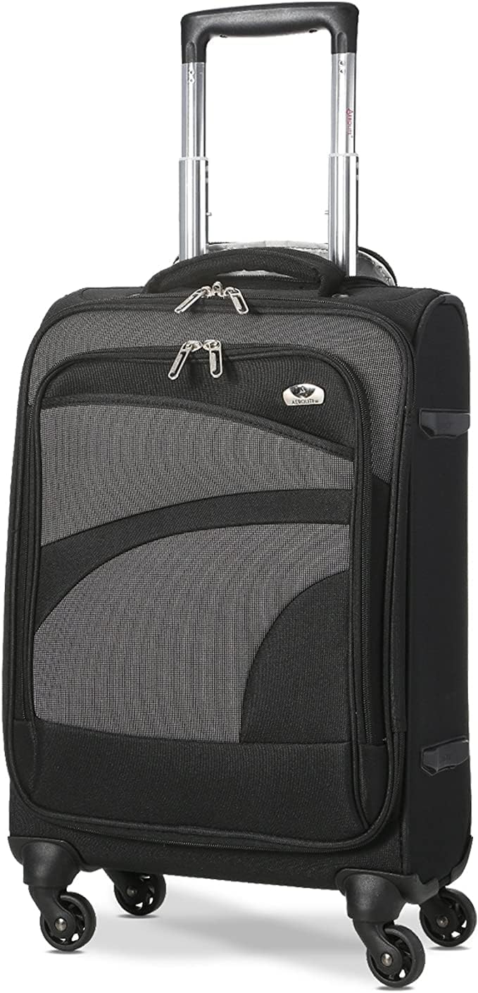 Aerolite Ultra Lightweight Carry On Hand Cabin Luggage Spinner Suitcase Travel Trolley with 4 Wheels, Black/Grey, 21" Cabin (55x35x20cm), Hand Luggage - Image 1