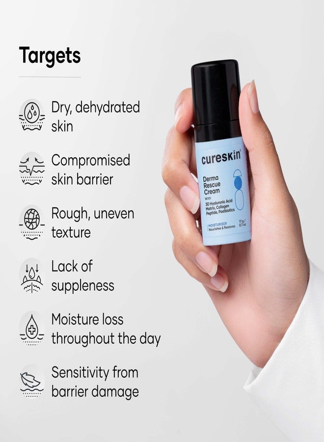 Cureskin كريم كيورسكين ديرما ريسكيو المرطب للوجه للبشرة الجافة والمفتقرة للترطيب والحساسة | تركيبة ثلاثية الأبعاد من حمض الهيالورونيك + ببتيد الكولاجين + بوستبيوتيك، 0.6 أونصة (عبوة واحدة) - Image 5