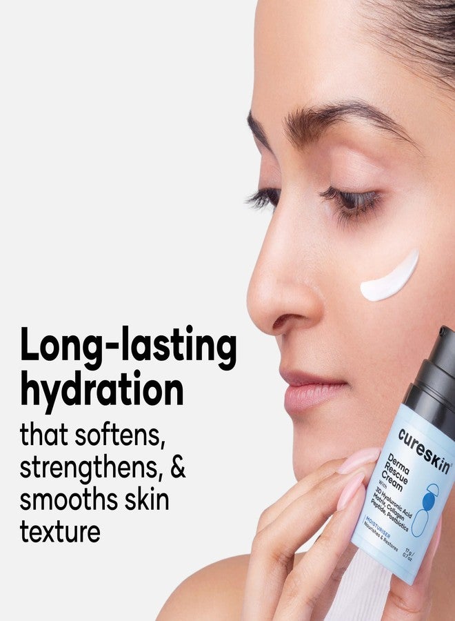 Cureskin كريم كيورسكين ديرما ريسكيو المرطب للوجه للبشرة الجافة والمفتقرة للترطيب والحساسة | تركيبة ثلاثية الأبعاد من حمض الهيالورونيك + ببتيد الكولاجين + بوستبيوتيك، 0.6 أونصة (عبوة واحدة) - Image 2